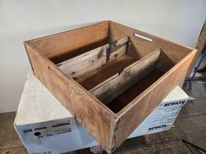 lot 149 image: Wooden Storage Crate with Dividers approx. 26 12 long, 26 12 wide and 9 12 tall