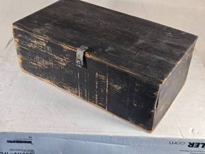 lot 159 image: Black Wooden Storage Box measures approximately 24 inches in length, 13 inches in width, and 9 inches in height.