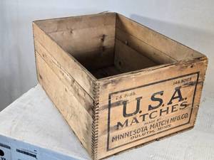 lot 188 image: U.S.A. Matches Wooden Crate by Minnesota Match Mfg. Co.