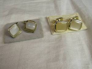 lot 37 image: Vintage Cufflinks Set with Mother of Pearl and Gold Tone Finish