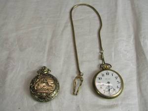 lot 38 image: Hamilton Pocket Watch with Chain and Other Pocket Watch