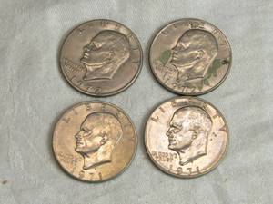 lot 47 image: Lot of 4 Eisenhower Dollar Coins 1971-1972 Lot