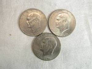 lot 49 image: Lot of 3 1976 Eisenhower Bicentennial Dollar Coins