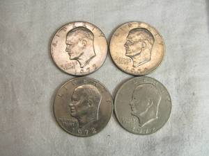 lot 51 image: Lot of 4 1972 Eisenhower Dollar Coins