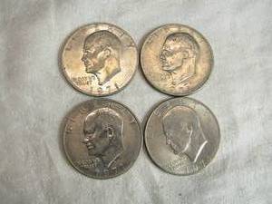 lot 52 image: Lot of 4 Eisenhower Dollar Coins 1971