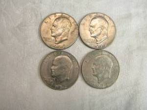 lot 53 image: Lot of 4 1972 Eisenhower Dollar Coins