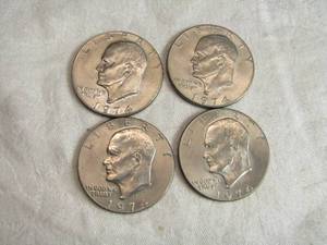 lot 58 image: Lot of 4 Eisenhower One Dollar Coins 1974