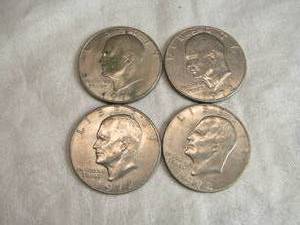 lot 60 image: Lot of 4 Eisenhower 1972 Dollar Coins