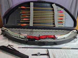lot 3 image: Bear Centershot Compound Target Bow with Hard Case, Stabilizer, Check It Site, Arrows