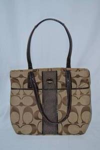 lot 11 image: Coach Canvas Handbag with Leather Accents