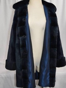 lot 53 image: Vintage Reversable Navy Blue Fur Coat