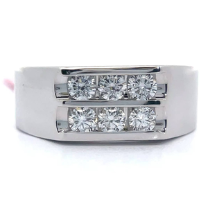 lot 5A image: NEW Mens 1 Carat Diamond Double Row Square Top Ring in White Gold VIDEO