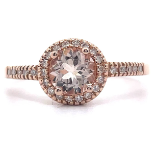 lot 12A image: NEW Morganite & Natural Diamond Halo PavRing in 14k Rose Gold VIDEO