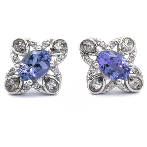 lot 21B image: NEW Tanzanite & Natural Diamond Flower Stud Earrings VIDEO
