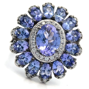 lot 31 image: NEW XL Tanzanite & Natural Diamond Flower Cluster Ring VIDEO