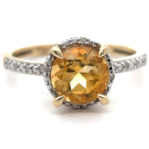 lot 13 image: Citrine & Natural Diamond PavHalo Ring in Yellow Gold VIDEO