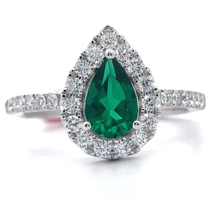 lot 8 image: 0.51 Carat Lab-Grown Emerald & Diamond PavHalo Ring in 14k White Gold w Report VIDEO