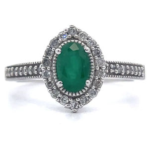 lot 21 image: Marquise Emerald & Natural Diamond Halo Ring in White Gold VIDEO
