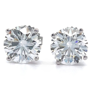 NEW! Classic 4 Carat Diamond Round Solitaire Stud Earrings in 14k White Gold w/ Report *VIDEO*