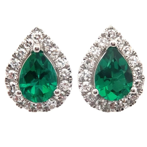 lot 9 image: 0.41 Carat Emerald & Diamond PavHalo Stud Earrings in 14k White Gold VIDEO
