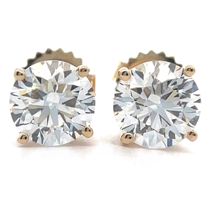 lot 5 image: NEW 3 Carat Diamond Solitaire Stud Earrings in Yellow Gold w Report VIDEO