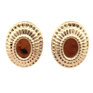 lot 30B image: Oval Medallion Textured Earrings in 14k Yellow Gold