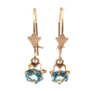 lot 33B image: Blue Topaz Drop Wire Earrings in 14k Yellow Gold