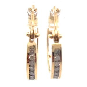 lot 32B image: 0.10 Carat Natural Diamond Channel Small Hoop Earrings in Yellow Gold