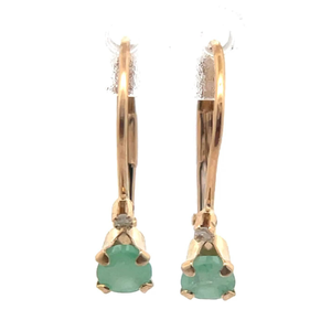 lot 31B image: Emerald & Natural Diamond Two-Stone Lever Back Earrings in Yellow Gold