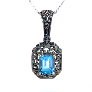 lot 35B image: Blue Topaz Antique Style Filigree Pendant