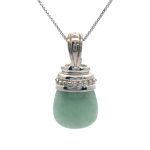 lot 36B image: Designer Judith Ripka  Green Jade Cabochon Drop Pendant - Symbolizes Luck Prosperity