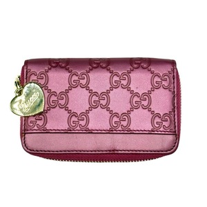 lot 27A image: Gucci GG Guccissima Metallic Pink Leather Zip Wallet with Heart Charm Pre-Owned Retail $650