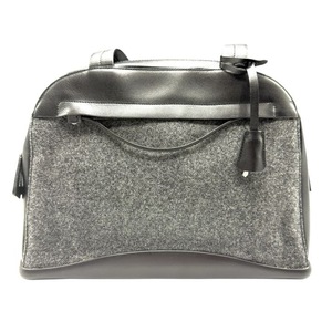 lot 16A image: Prada Gray Wool & Black Leather Dome Satchel Bag Pre-Owned Retail $1,850