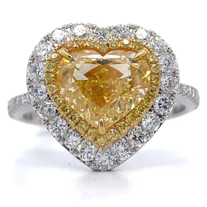 lot 2 image: NEW 4.07 Carat Natural Fancy Yellow & White Diamond Heart Halo Ring in 18k Two-Tone Gold w GIA Report $58,200 Retail VIDEO