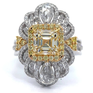 Stunning! 2.84 Carat Natural Fancy Yellow & White Diamond Asscher Art Deco Ring in 18k Two-Tone Gold w/ Report; $29,650 Retail *VIDEO*
