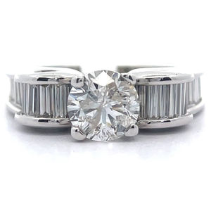 lot 10 image: 2.58 Carat Natural Diamond Round & Baguette Ring in 14k White Gold w Report $11,546 Retail VIDEO