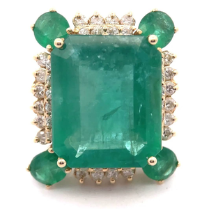 lot 14 image: 19.06 Carat Emerald & Natural Diamond Cluster Cocktail Ring in 14k Yellow Gold w GIA Report $25,000 Retail VIDEO