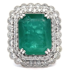 17.36 Carat Extremely Rare Zambian Emerald & Natural Diamond Ring in Platinum w/ GIA Report; $24,125 Retail *VIDEO*