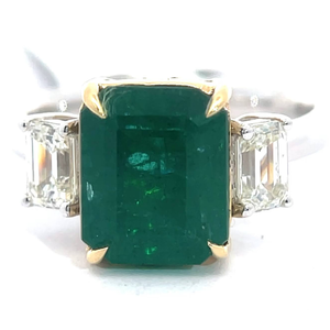 lot 22 image: NEW 4.36 Carat Oscar Friedman Emerald & Diamond Three Stone Ring in Platinum and 18k Gold w GIA Report $15,999 Retail VIDEO