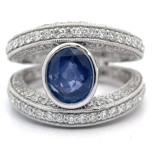 lot 25 image: NEW Alex Kaufmann 5.91 Carat EXTREMELY RARE UNHEATED SAPPHIRE & Natural Diamond Orbital Split Ring in Platinum w GIA Report $15,990 Retail VIDEO