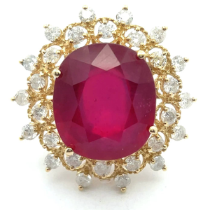 lot 31 image: No Reserve 18.60 Carat Natural Ruby & Diamond Halo Cluster Ring in 14k Yellow Gold w Report $11,630 Appraisal VIDEO