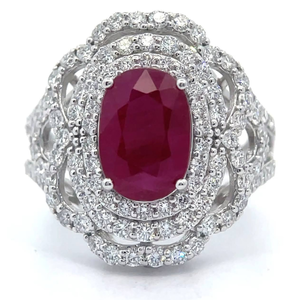 lot 32 image: 5.31 Carat RARE BURMESE RUBY & Pav Natural Diamond Ring in Platinum w GIA Report $12,800 Retail VIDEO
