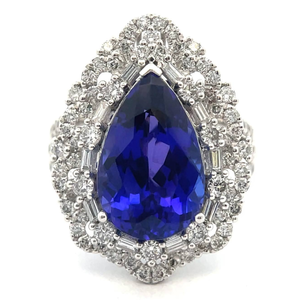 lot 43 image: 8.66 Carat Natural Tanzanite AAA Quality & Natural Diamond Halo Split Shank Ring in Platinum w GIA Report $19,975 Retail VIDEO