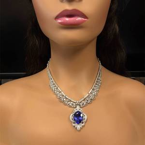 lot 40 image: Designer Orianne 29.32 Carat Tanzanite & Pav Natural Diamond Floral Lace Necklace in 18k White Gold w Report $52,495 Retail