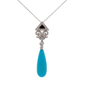 lot 39 image: 12.35 Carat Sleeping Beauty Turquoise Briolette & Natural Diamond Custom Made Necklace in Platinum w Report