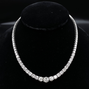lot 1 image: NEW Oscar Friedman 27.69 Carat Natural Diamond Tennis Chain Necklace in Platinum w Report $65,325 Retail