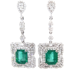 lot 13 image: NEW Oscar Friedman 14.68 Carat Emerald & Natural Diamond Earrings in Platinum w GIA Report $45,422 Retail VIDEO