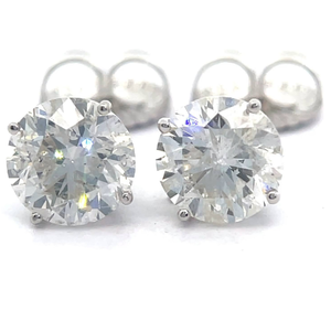 lot 9 image: NEW Classic 3.34 Carat Natural Diamond Solitaire Stud Earrings in 14k White Gold w Report $20,279 Retail VIDEO