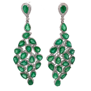lot 17 image: 15.38 Carat Natural Emerald & Diamond Chandelier Cluster Earrings in 14k White Gold w Report $10,899 Retail VIDEO