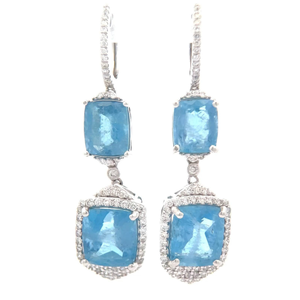 lot 38 image: 15.01 Carat Natural Aquamarine & Diamond Two-Stone Drop Earrings in Platinum w Report $11,950 Retail